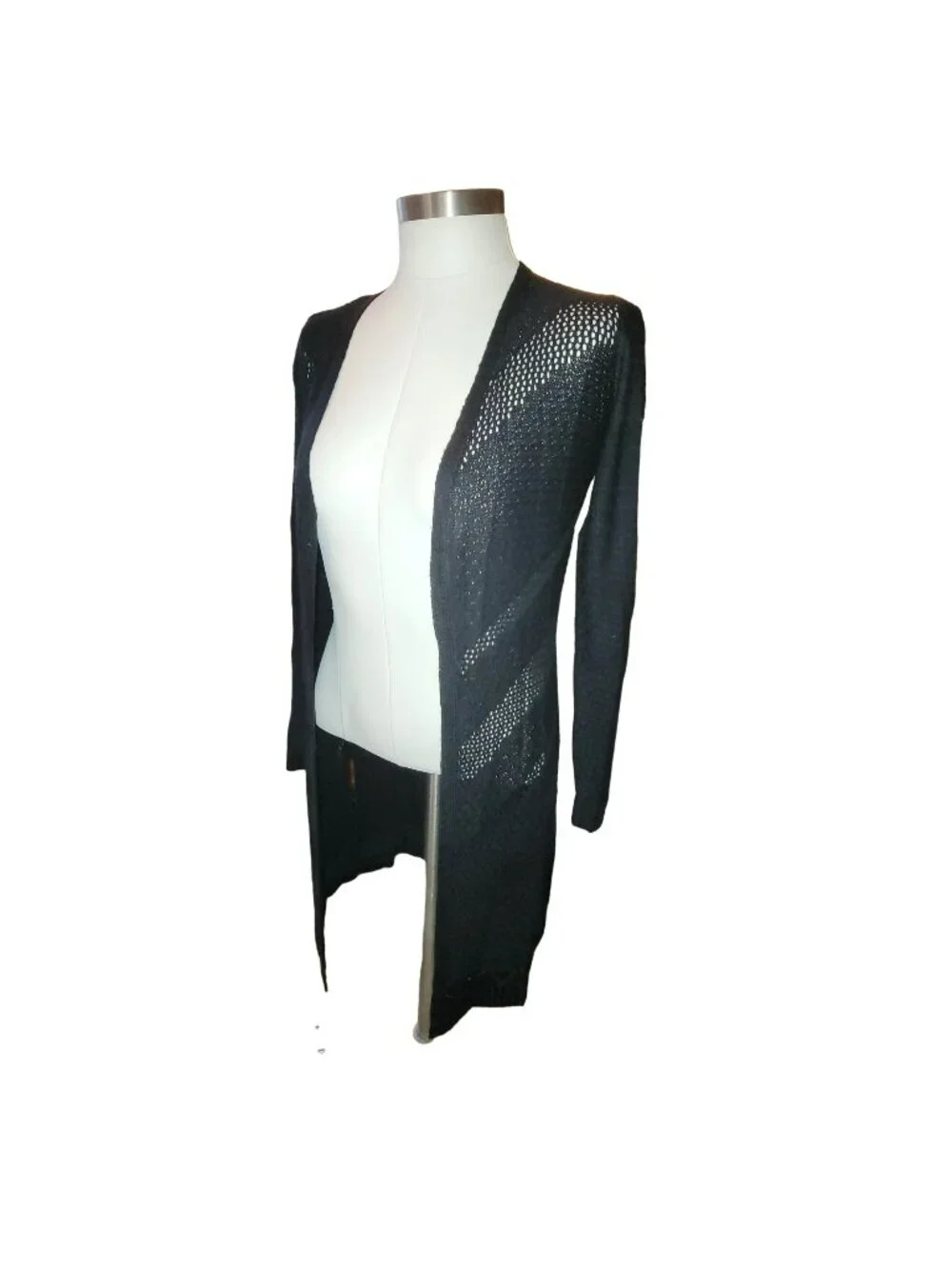 Womans Black Duster Lacy Open Knit Weave Cardigan Sweater Size Small NWT jj3597